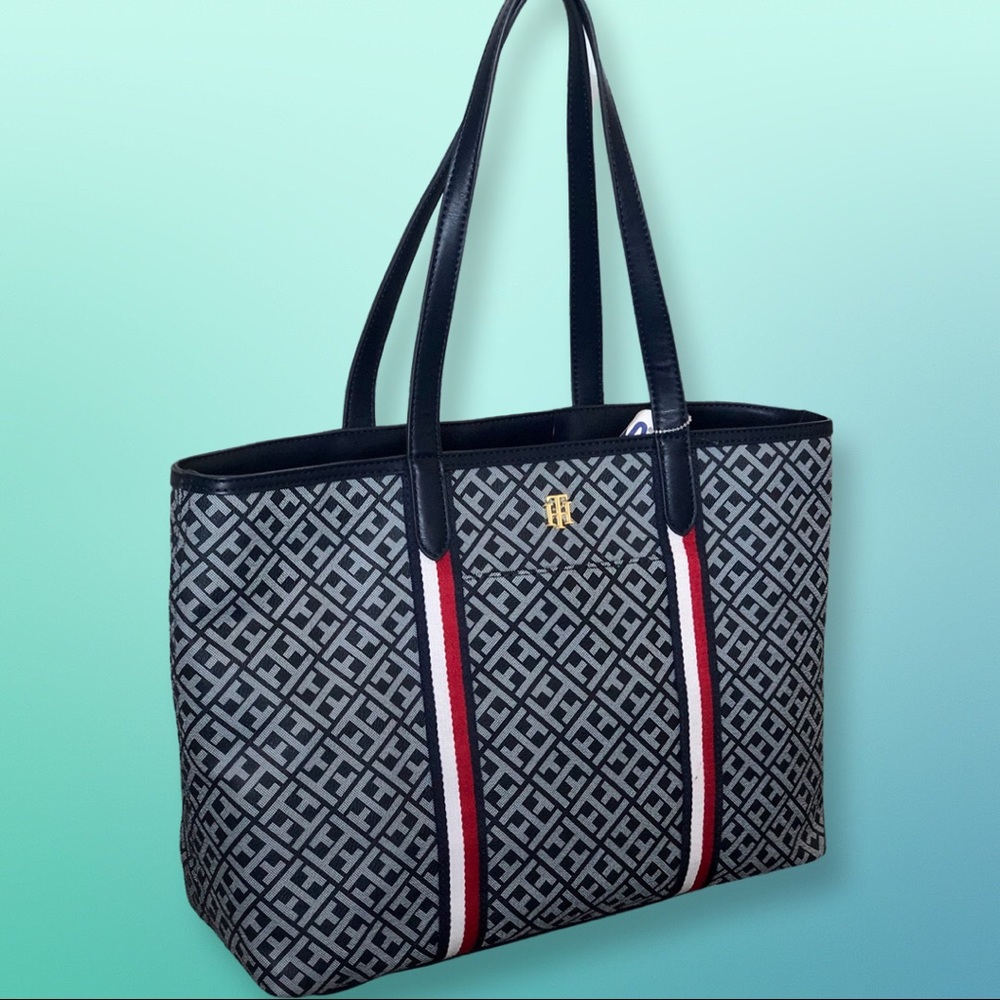 TOMMY HILFIGER WOMEN'S TOTE - NAVY BLUE LOGO w/RWB STRIPES New FREE SHIP